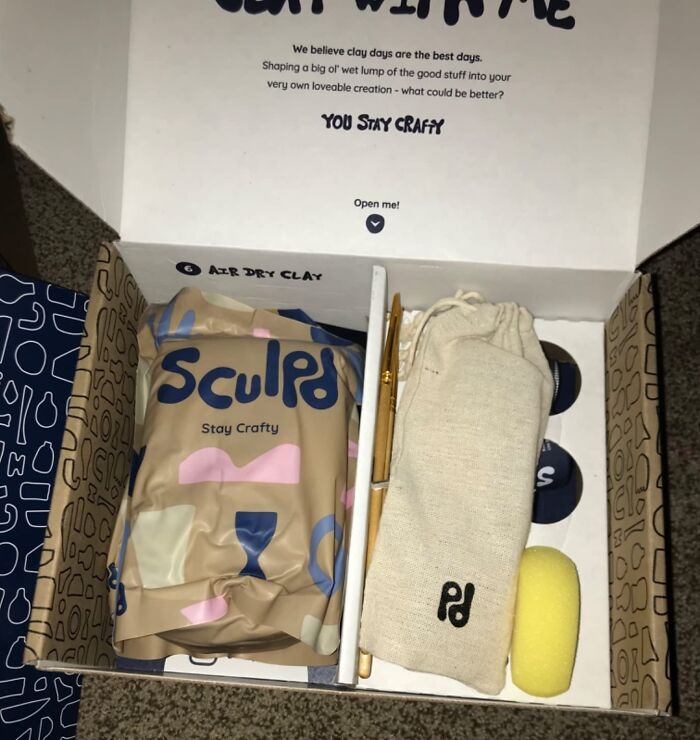 Air dry clay kit with sculpting tools and sponge, encouraging trade screen time for skill time hobbies.