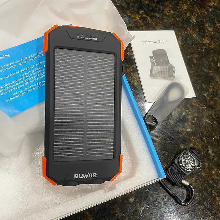 Stay Powered Anywhere: Solar Charger Power Bank With Wireless Charging - Built For Adventure With Flashlight & Compass