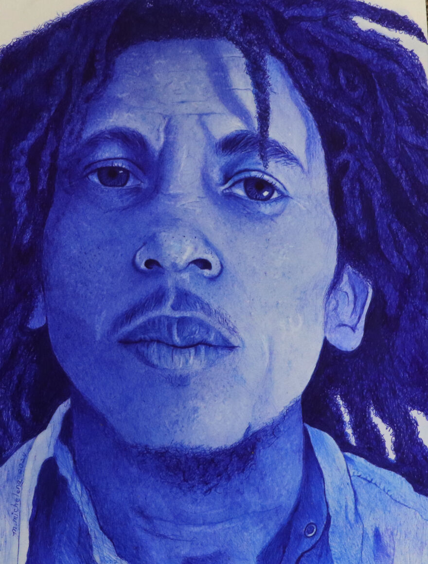 Finished Bob Marley. Bic Pen On Strathmore Paper.