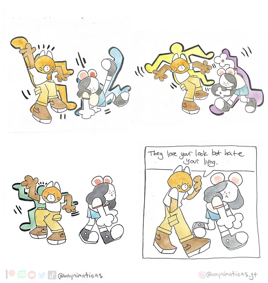 Slice-of-life comics featuring characters with animal ears in humorous and expressive scenes inspired by real experiences.