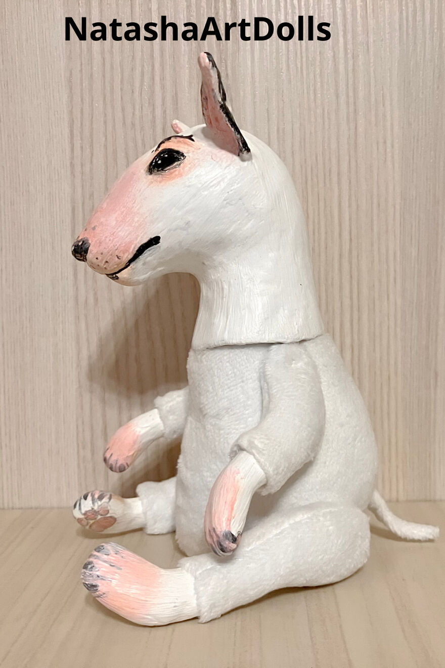 Dog Bull Terrier Art Doll - Anthropomorphic Dog Figurine - Mixed Media Sculpture - Poseable Art Doll