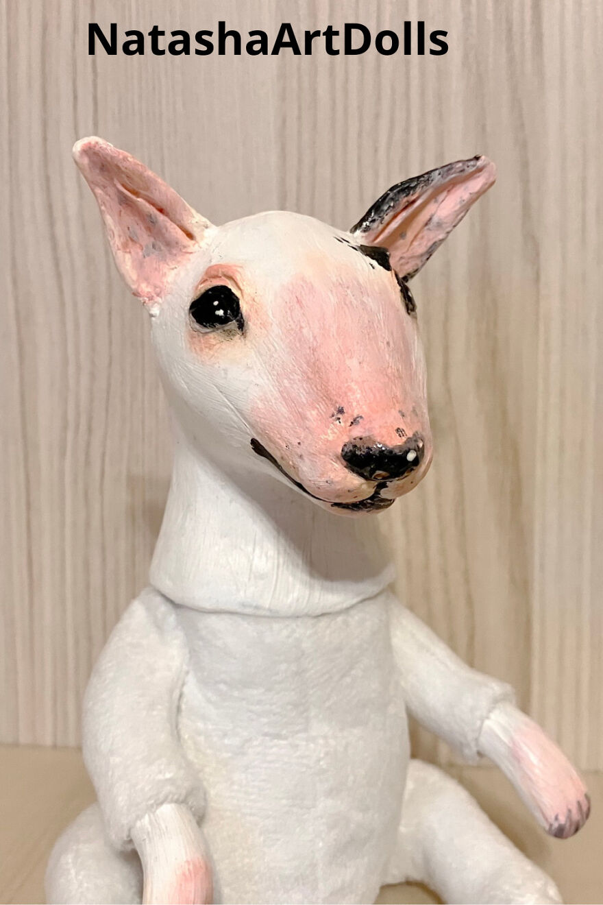 Dog Bull Terrier Art Doll - Anthropomorphic Dog Figurine - Mixed Media Sculpture - Poseable Art Doll