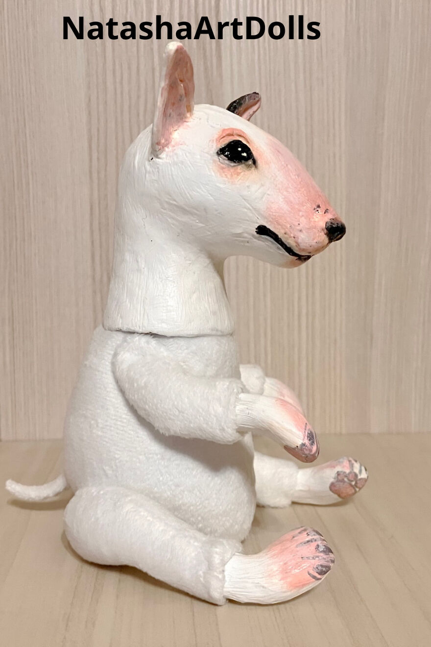 Dog Bull Terrier Art Doll - Anthropomorphic Dog Figurine - Mixed Media Sculpture - Poseable Art Doll