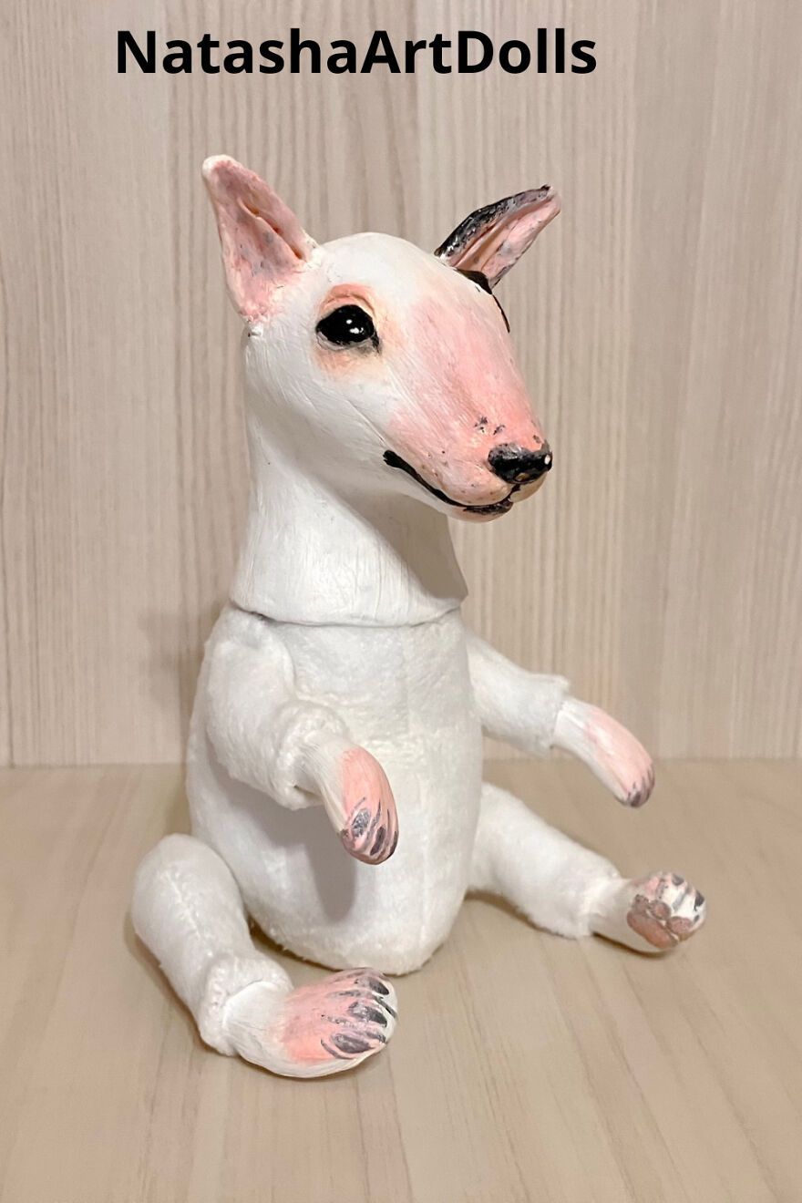 Dog Bull Terrier Art Doll - Anthropomorphic Dog Figurine - Mixed Media Sculpture - Poseable Art Doll