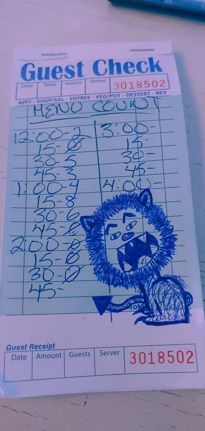 Drawing Some Sort Of Lion Demon Thing During A Slow Shift At The Restaurant