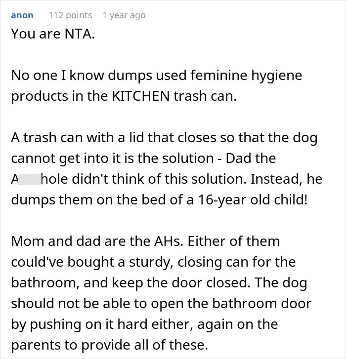 Dad Asks Teen To Throw Away Menstrual Products In Kitchen, She Refuses, So He Dumps Them On Her Bed Dad Asks Teen To Throw Away Menstrual Products In Kitchen, She Refuses, So He Dumps Them On Her Bed