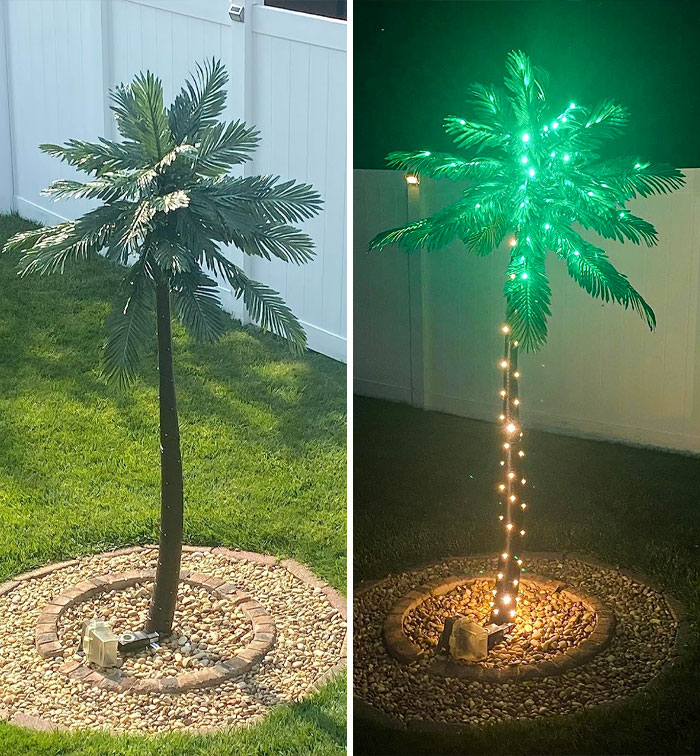 Bring Tropical Vibes To Your Backyard With The Mesmerizingly Lit Lightshare Artificial Palm Tree - Your Perfect Summer Night Companion!