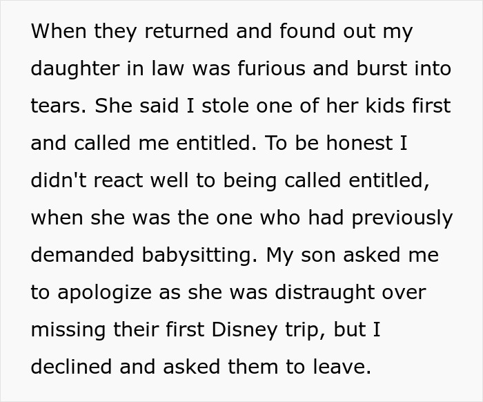Entitled DIL Demands Grandma Babysit Her Kids For 5 Days, Gets Angry When Kids Are Taken To Disney Entitled DIL Demands Grandma Babysit Her Kids For 5 Days, Gets Angry When Kids Are Taken To Disney