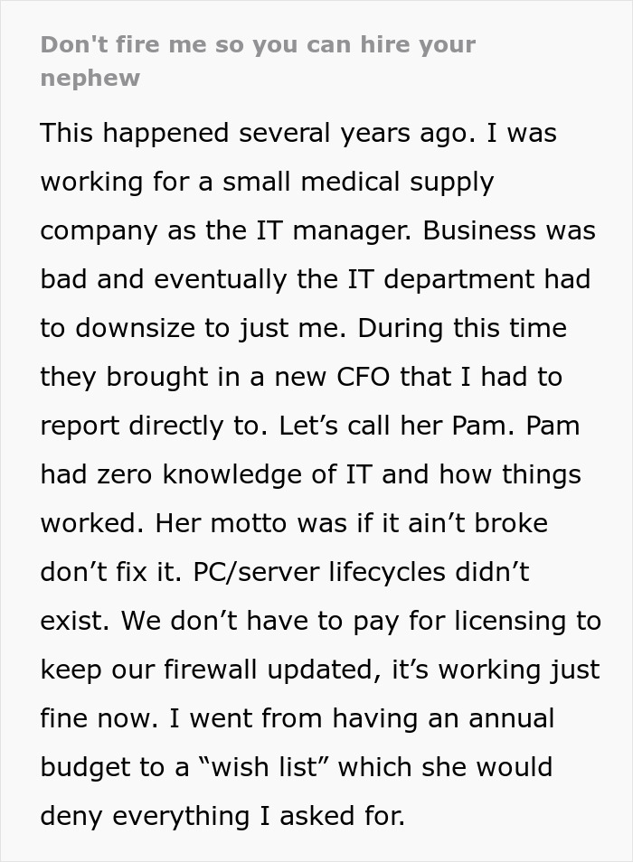 Manager Threatens To Call The Cops On IT Guy After Replacing Him With Her Nephew Backfires