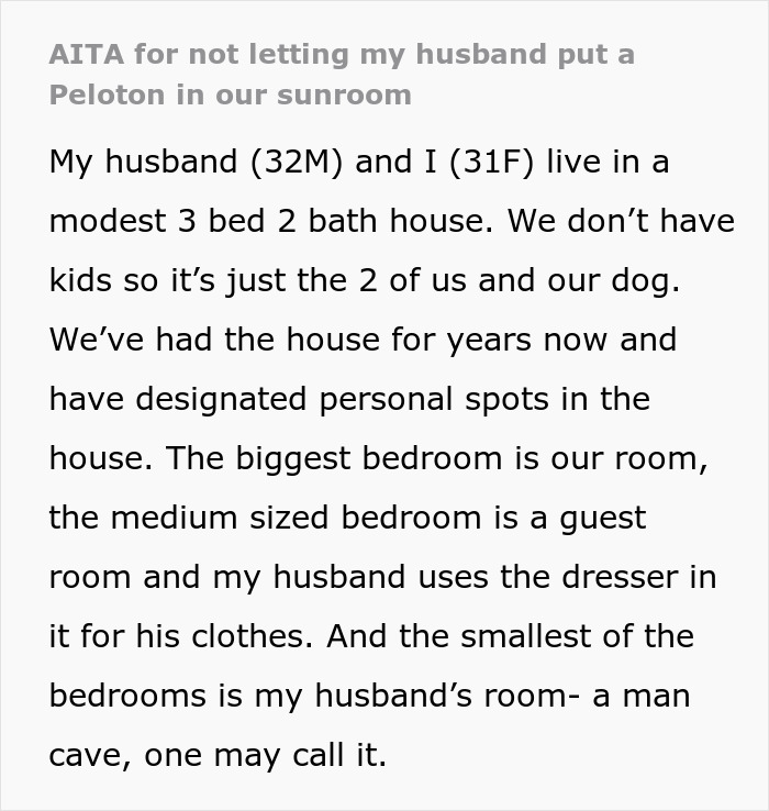 Woman Doesn&rsquo;t Let Husband Invade Her Personal Corner At Home With His Peloton, Drama Ensues