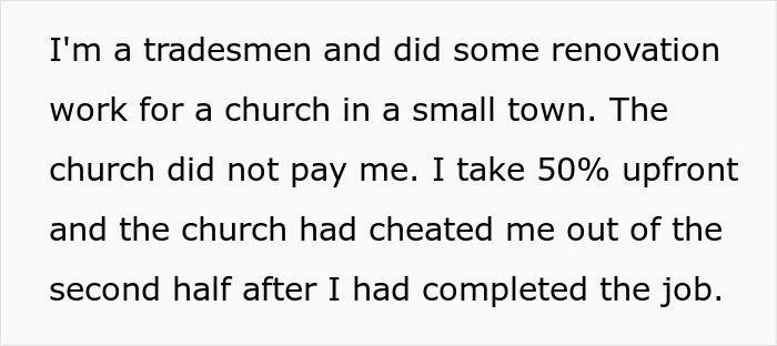 Church Demands Tradesman Take Down A Review Or Get Sued, He Shuts Them Down With Another Review Church Demands Tradesman Take Down A Review Or Get Sued, He Shuts Them Down With Another Review