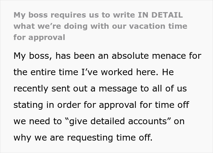 Boss Demands Workers Tell Every Single Thing They’re Doing During A Vacation, Gets Called A Menace Boss Demands Workers Tell Every Single Thing They’re Doing During A Vacation, Gets Called A Menace