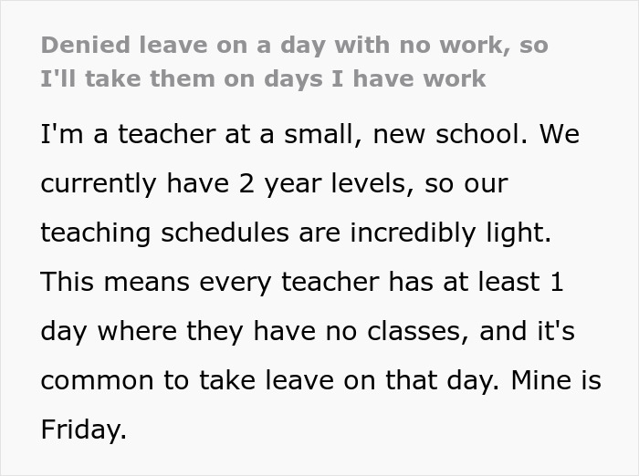 &ldquo;I Plan To Use All Of Them&rdquo;: Teacher Maliciously Complies With A Ridiculous Rule For Time Off