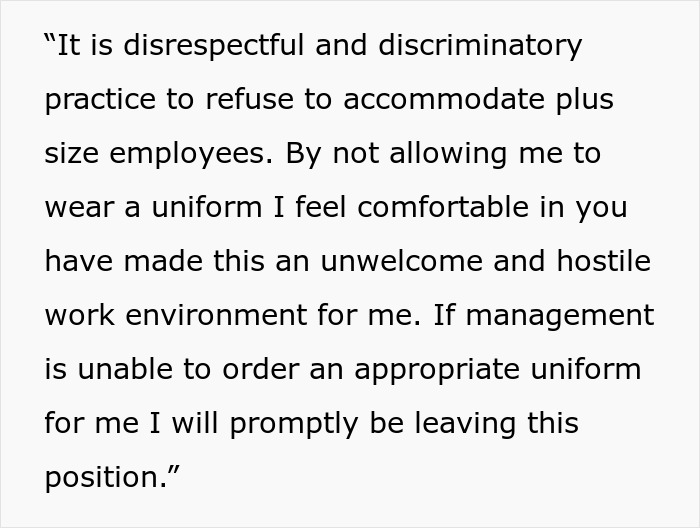 People Support This Boss For Refusing To Completely Change The Uniform For One Plus-Size Worker