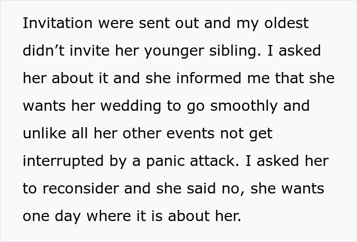 Woman Doesn&rsquo;t Invite Her Sister To Her Wedding, As Her Panic Attack Ruined The Engagement Party