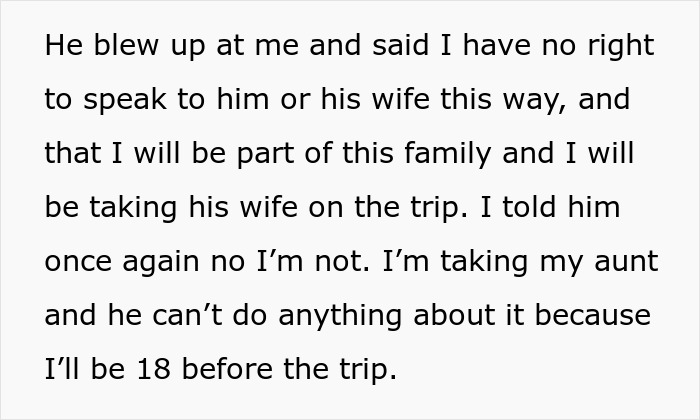 Teen Plans A Trip With Late Mom’s Sister, Loses It When Dad’s New Wife Tries To Take It Over Teen Plans A Trip With Late Mom’s Sister, Loses It When Dad’s New Wife Tries To Take It Over