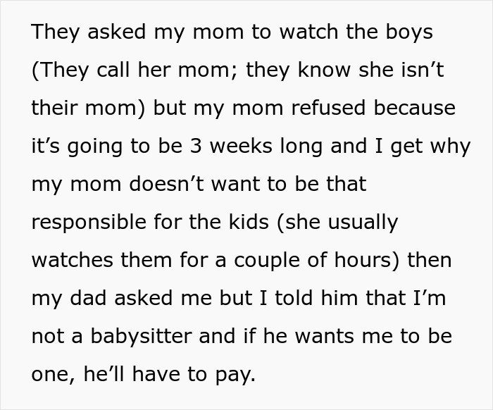 Drama Ensues When Son Refuses To Babysit His Half-Siblings For 3 Weeks While Dad Goes On Honeymoon Drama Ensues When Son Refuses To Babysit His Half-Siblings For 3 Weeks While Dad Goes On Honeymoon