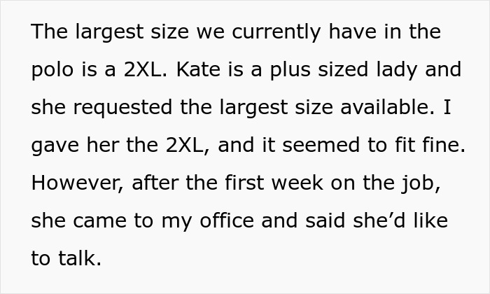 People Support This Boss For Refusing To Completely Change The Uniform For One Plus-Size Worker