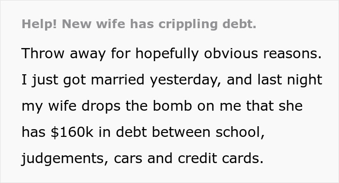 Woman Confesses To Having A Crippling Debt The Day After The Wedding, Gets Dumped