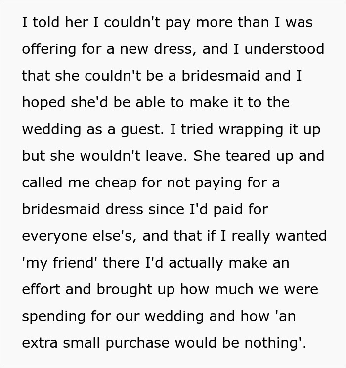 Bride Refuses To Buy Bridesmaid A New Dress Because She Gained Weight, Asks If She's In The Wrong