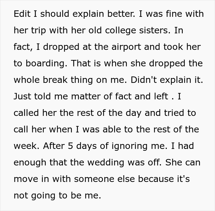 Woman Goes Radio Silent On Fiancé For Her Europe Trip, Is Shocked He Canceled The Wedding Woman Goes Radio Silent On Fiancé For Her Europe Trip, Is Shocked He Canceled The Wedding