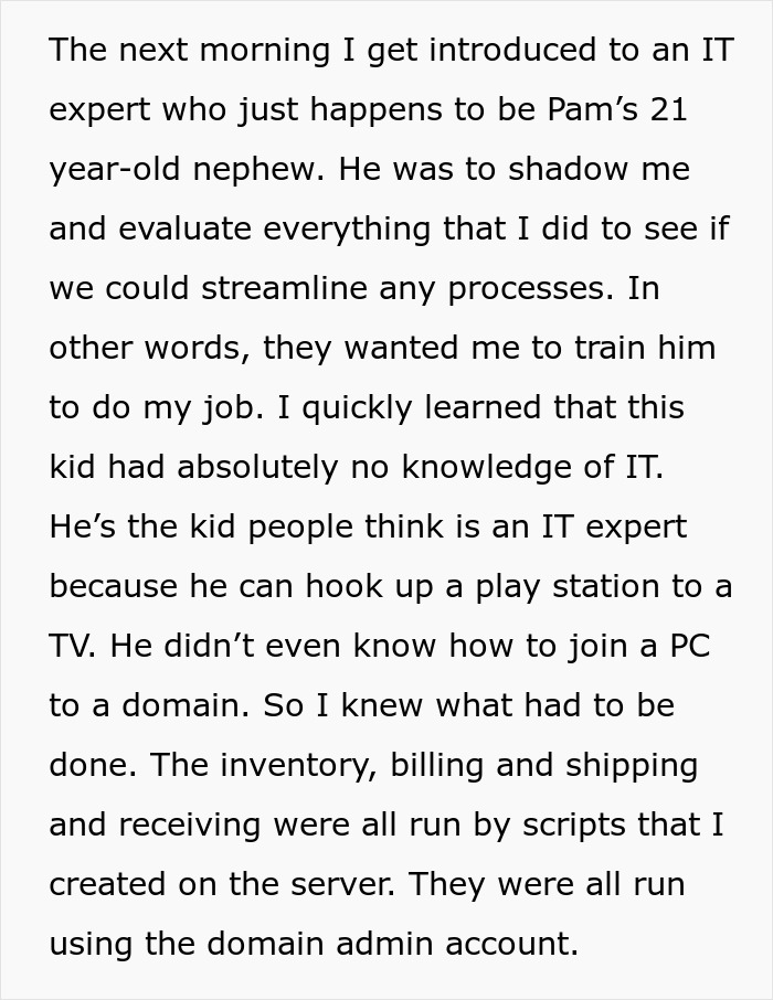 Manager Threatens To Call The Cops On IT Guy After Replacing Him With Her Nephew Backfires