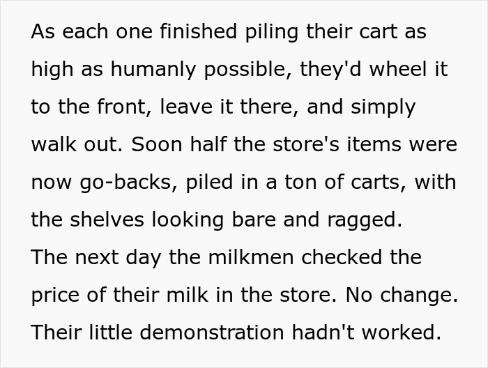 Grocery Store Tries To Put Milkmen Out Of Business, Regrets It When They Take Petty Revenge