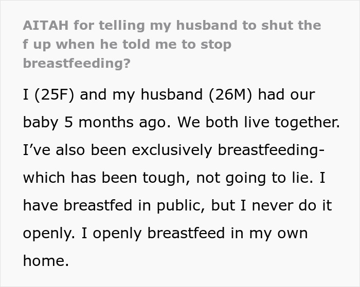 Man Demands Wife Stop Breastfeeding Their Baby In Front Of His Mates, Is Told To &lsquo;Shut Up&rsquo;