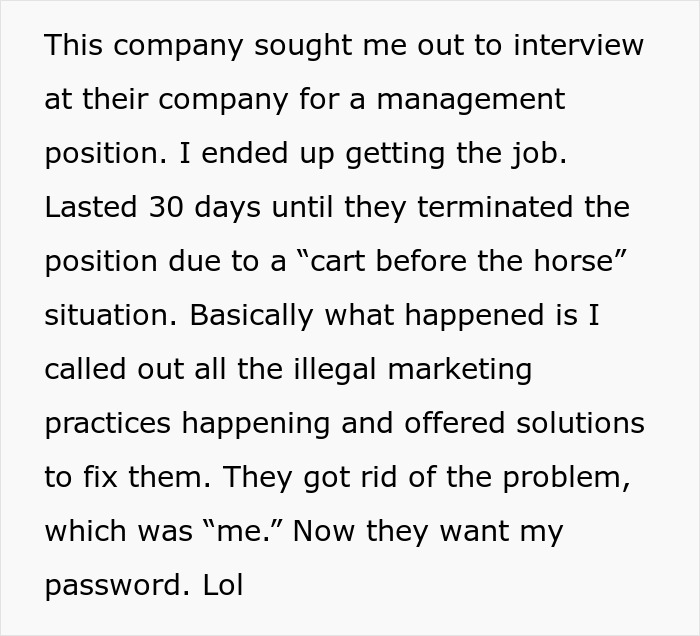 Company Seeks Employee Out, Terminates Them In 30 Days But Asks For Laptop Password After 6 Months