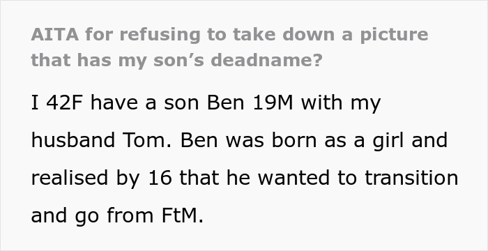 Mom Agrees To Hide All Photos Of Her Son Pre-Transition Except For One, Gets Called Cruel