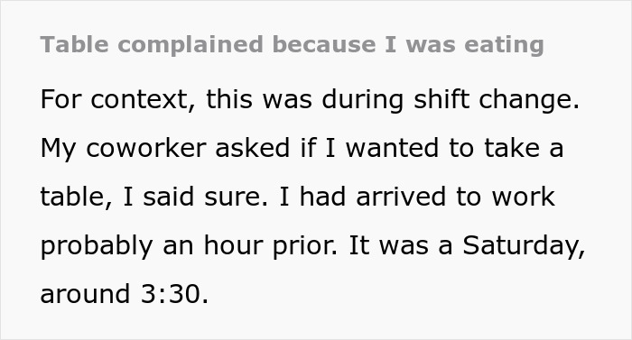 Restaurant Customers Upset At Having To See A Worker Eat At A Table Far Away From Them