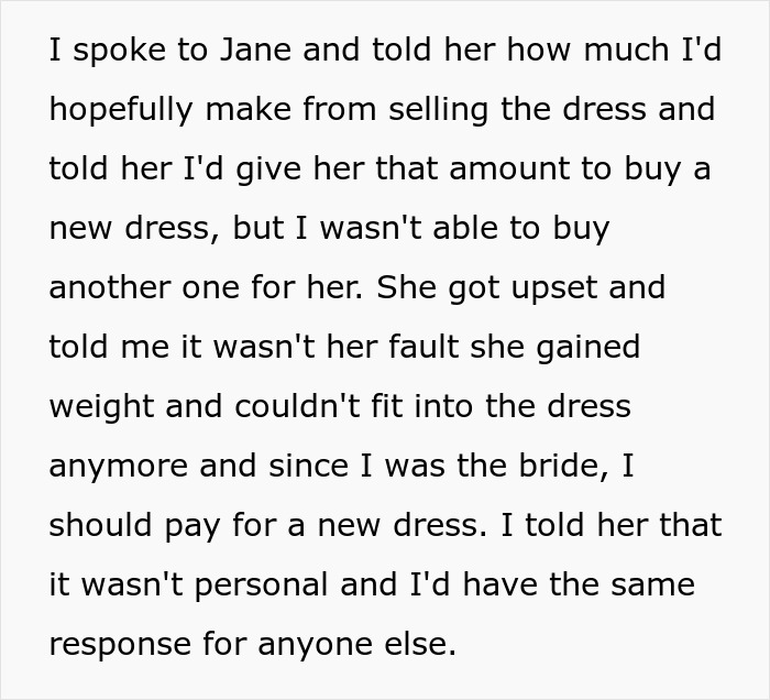 Bride Refuses To Buy Bridesmaid A New Dress Because She Gained Weight, Asks If She's In The Wrong