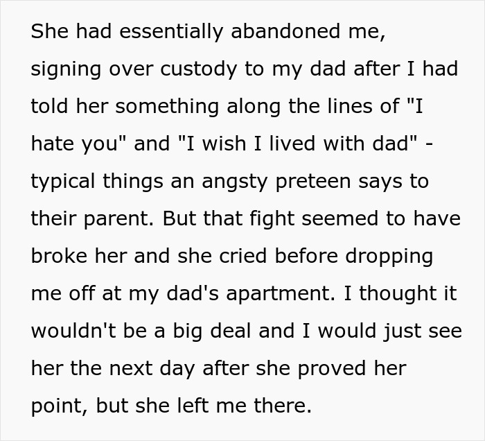 Teen still hurt six years after mom abandoned him, reflecting on emotional pain and family struggles caused by the tantrum.