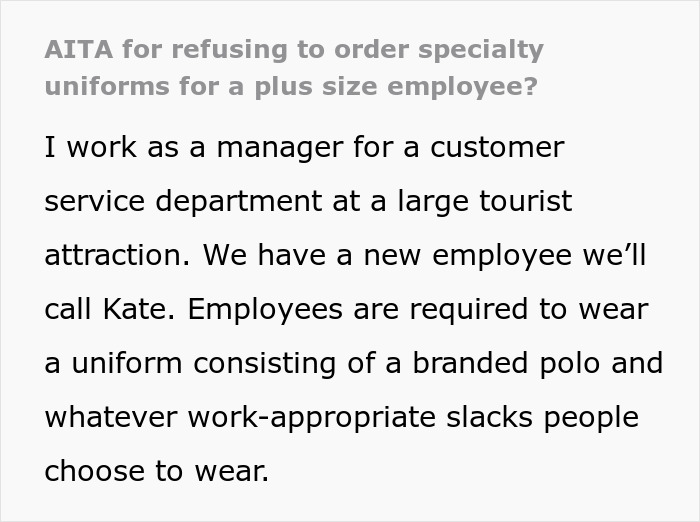 People Support This Boss For Refusing To Completely Change The Uniform For One Plus-Size Worker