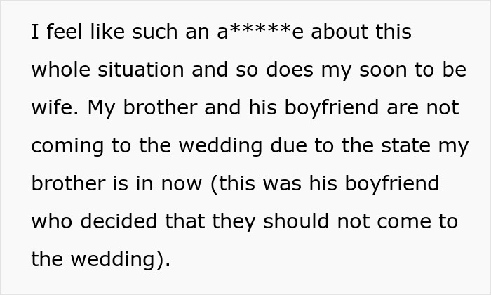 "AITA For Uninviting My Gay Brother And His Boyfriend To My Wedding?"