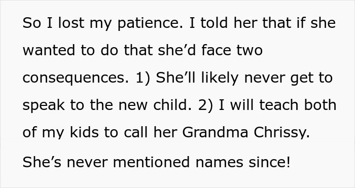 Grandma Throws Threats Over Baby's Name, Soon Realizes No One Cares About Losing Contact With Her Grandma Throws Threats Over Baby's Name, Soon Realizes No One Cares About Losing Contact With Her