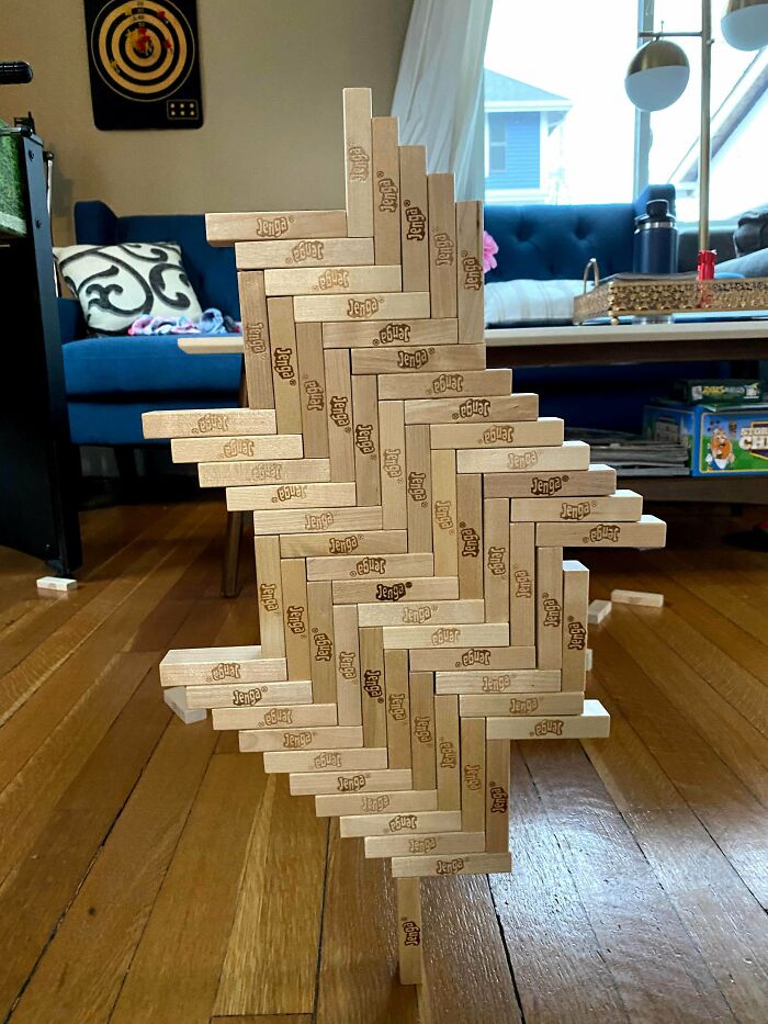 I Stacked 65 Jenga Blocks On One Block