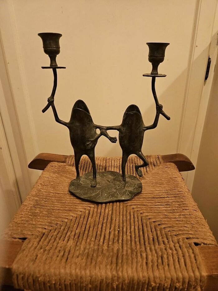 After Decades Of Weird Gifts From My Cousin, Who Shops Exclusively At Thrift Stores, He Scored A Treasure. I Call Them My "Cavorting Frogs." I Love Them!