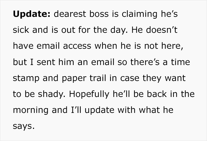 Jerk Boss Mocks Employee For Taking First Half A Day Off In 10 Months, It Backfires