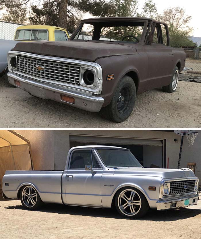 1972 C10 Before (Brown One) And After. Brown Picture When I Purchased August 2021, Silver Picture Taken June 2022