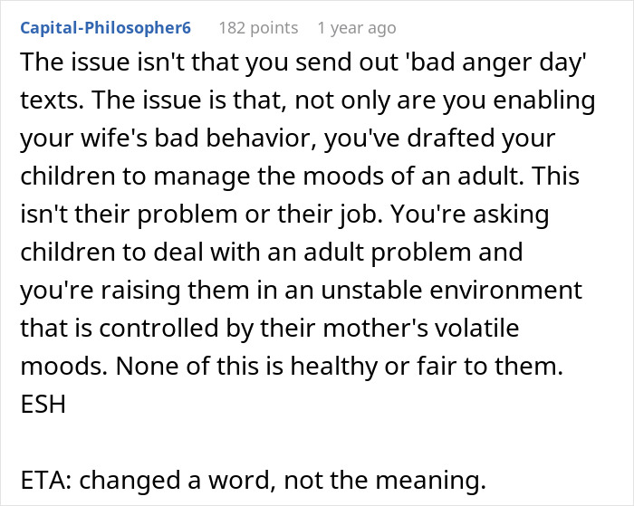 Dad Gets A Wake-Up Call After People Tell Him Wife's "Bad Days" Are Not For Him To Manage