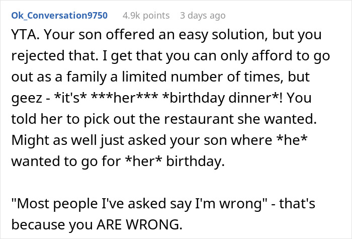Mom Asks Daughter To Choose Another Restaurant Because Her Brother Can’t Eat There, Gets Slammed Mom Asks Daughter To Choose Another Restaurant Because Her Brother Can’t Eat There, Gets Slammed