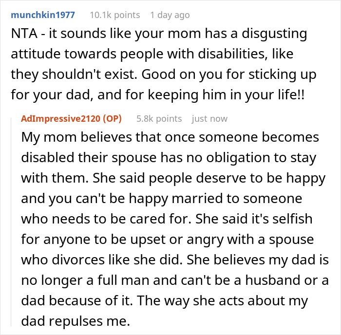 Woman Divorced And Cut Out Husband After An Accident Left Him Disabled, Expects Same From Daughter