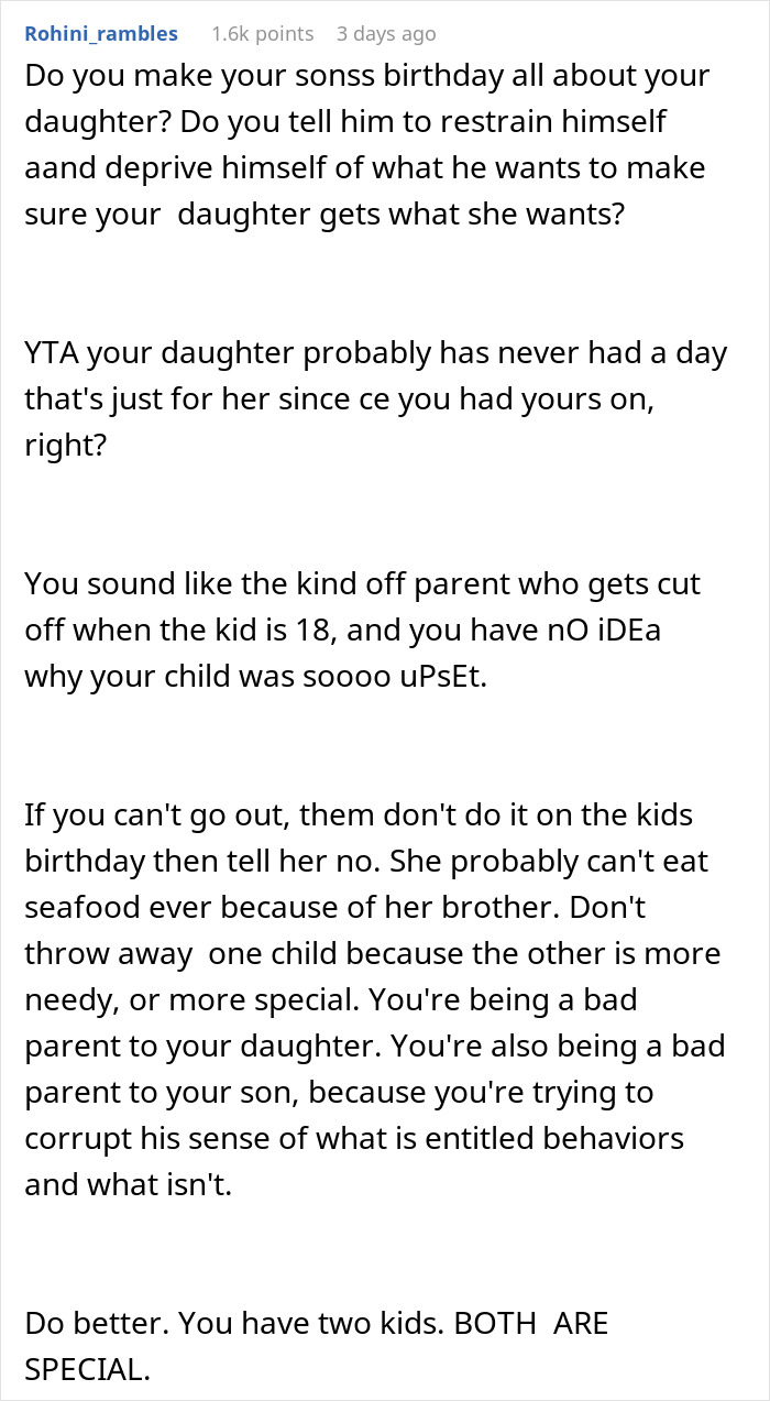 Mom Asks Daughter To Choose Another Restaurant Because Her Brother Can’t Eat There, Gets Slammed Mom Asks Daughter To Choose Another Restaurant Because Her Brother Can’t Eat There, Gets Slammed