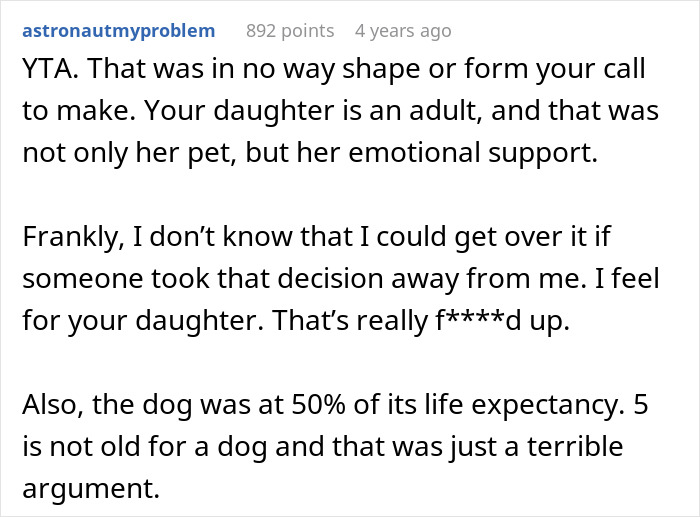 “AITA For Euthanizing My Daughter’s Emotional Support Animal For Her Own Sake?” “AITA For Euthanizing My Daughter’s Emotional Support Animal For Her Own Sake?”