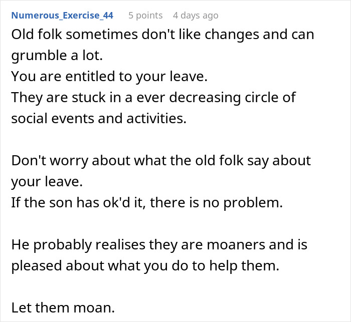 Entitled Elderly People Don't Want Caretaker To Take Time Off For Her Wedding