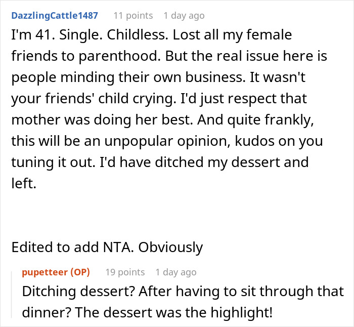 “AITA For Ignoring A Crying Baby In A Restaurant And Continuing To Enjoy My Dessert?” “AITA For Ignoring A Crying Baby In A Restaurant And Continuing To Enjoy My Dessert?”