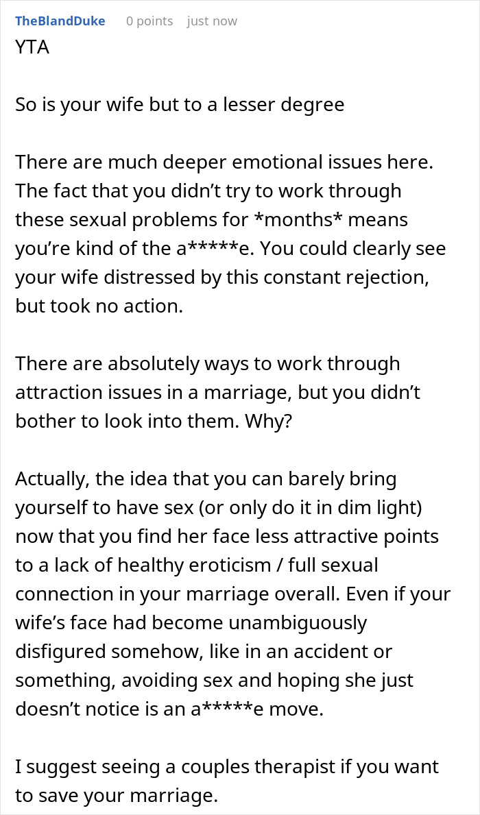 &ldquo;AITA For Being Truthful And Admitting That I Find My Wife Unattractive After Her Surgery?&rdquo;