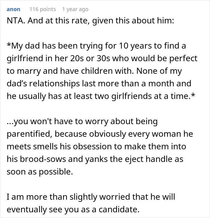 16 Y.O. Is Called Names After Telling Her Dad She Won&rsquo;t Be Raising His Future Kids