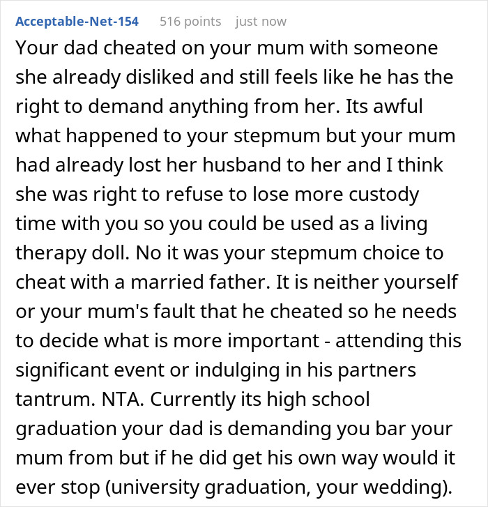 Stepmom Tells Teen Not To Invite His Mom To His Graduation, He Tells Stepmom Not To Come Instead